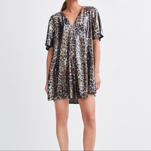New Zara Leopard Sequin Dress (S) - Picture 1 of 9